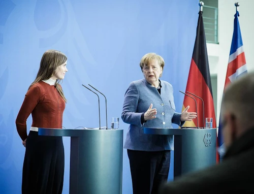 Katrín Jakobsdóttir, forsætisráðherra og Angela Merkel, kanslari Þýskalands, funda í Berlín
