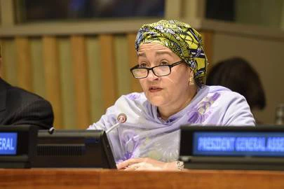Varaframkvæmdastjóri SÞ, Amina Mohammed, opnar ráðherrafund um innleiðingu Heimsmarkmiðanna.