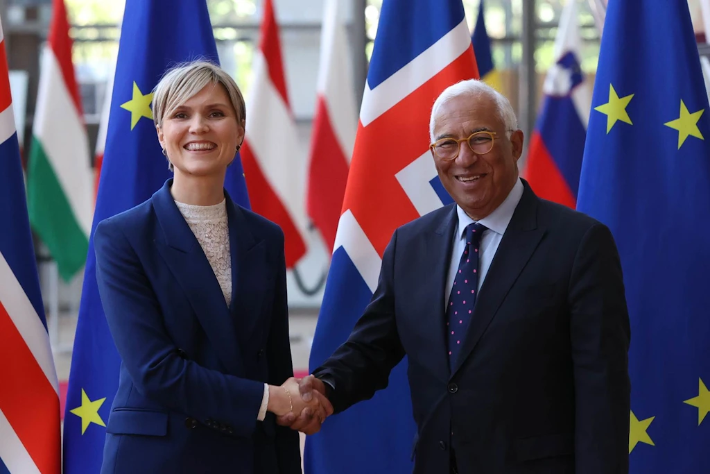 Kristrún Frostadóttir forsætisráðherra og António Costa, forseti leiðtogaráðs ESB.