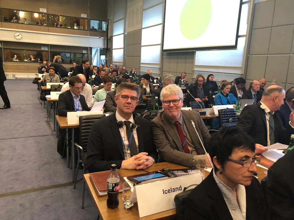 Parliamentarians Mr Gunnar Bragi Sveinsson, Chairman of the Icelandic OSCE Committee, and Mr Guðmundur Andri Thorsson.