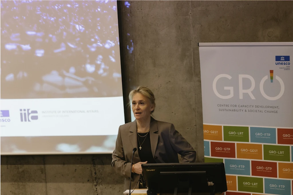 Þorgerður Katrín Gunnarsdóttir, utanríkisráðherra, flytur opnunarávarp á viðburði á vegum GRÓ - þekkingarmiðstöðvar þróunarsamvinnu á Akureyri 4. febrúar 2026