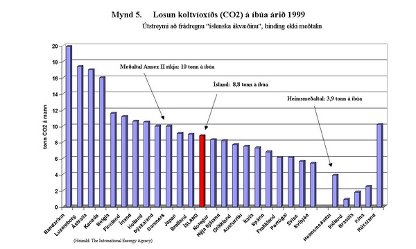 Mynd_5_Losun_CO2_1999 Losun koltvíoxíðs (CO2) á íbúa árið 1999