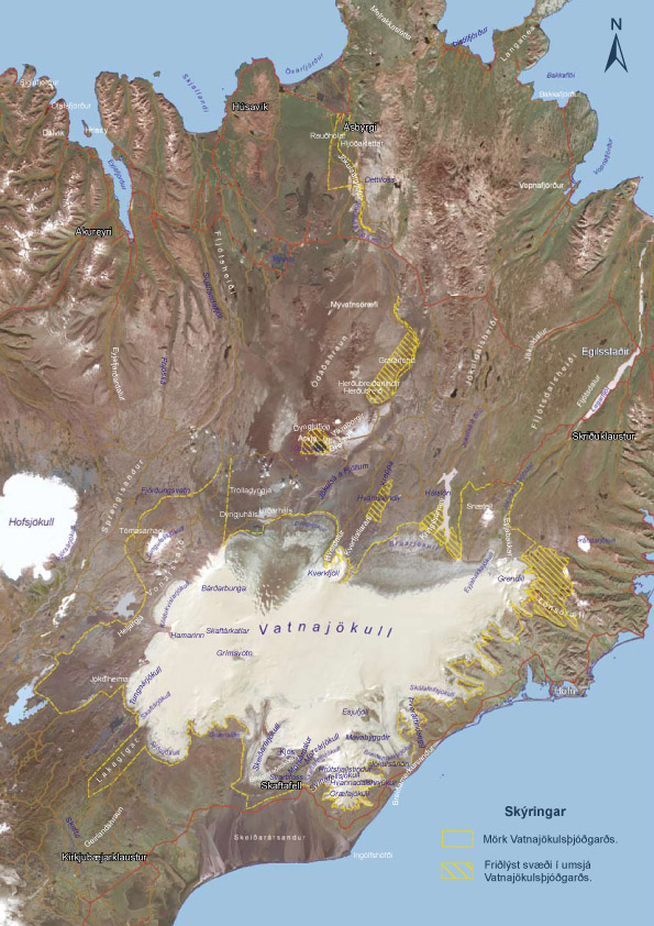 Vatnajokulstjodgardurkort Kort af Vatnajökulsþjóðgarði við stofnun.
